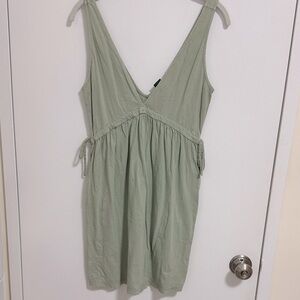 Light Green Tie Side V Neck Dress